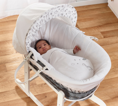 kinder valley white dimple on dove grey wicker moses basket
