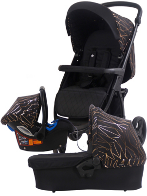 black and rose gold travel system