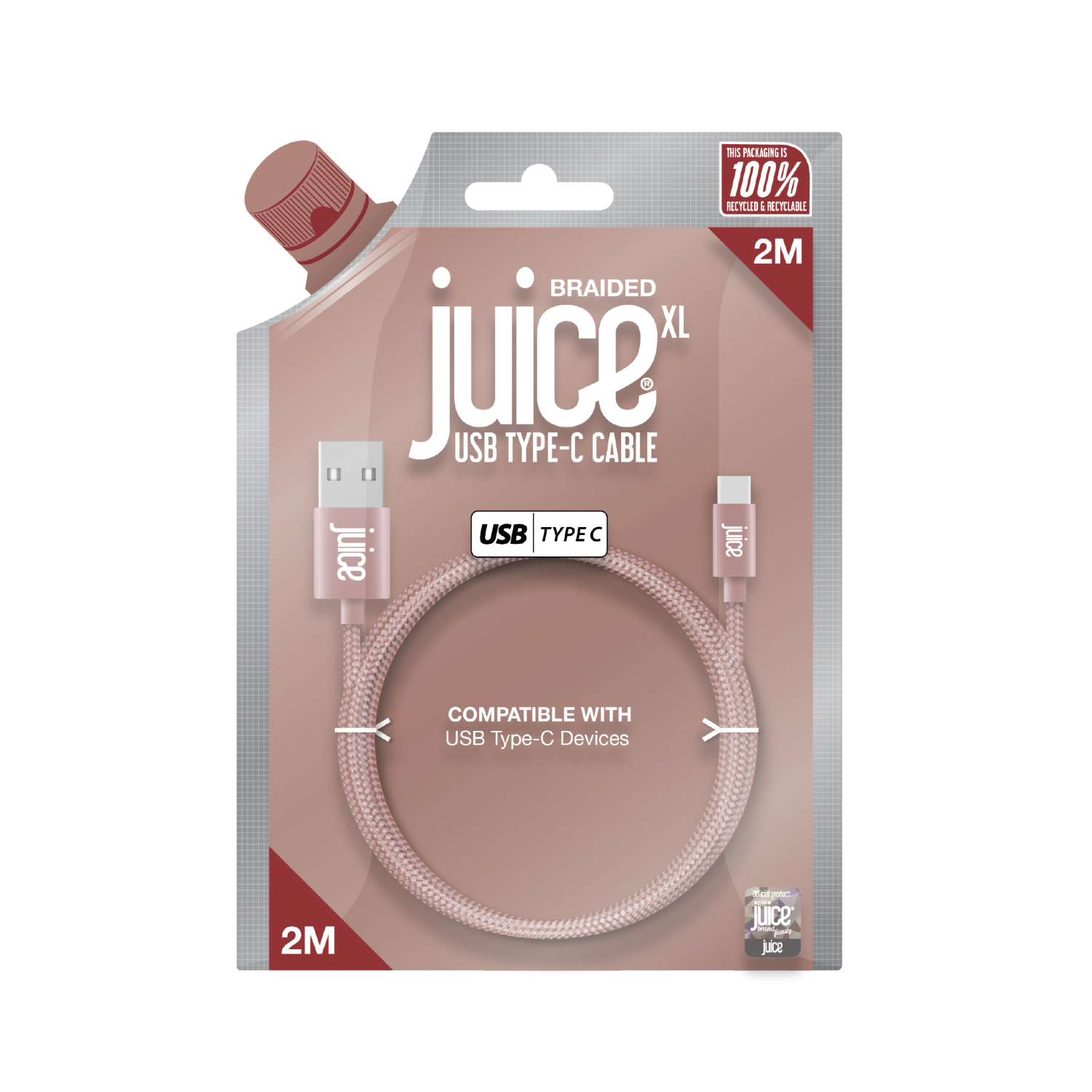 George Rose Gold Juice Usb Type-C Braided Charging Cable 2M
