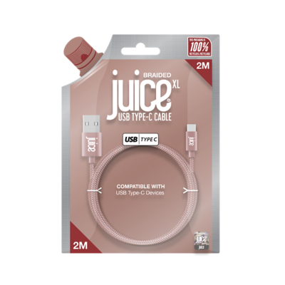 George Juice USB Type-C Braided Charging Cable 2m - Rose Gold