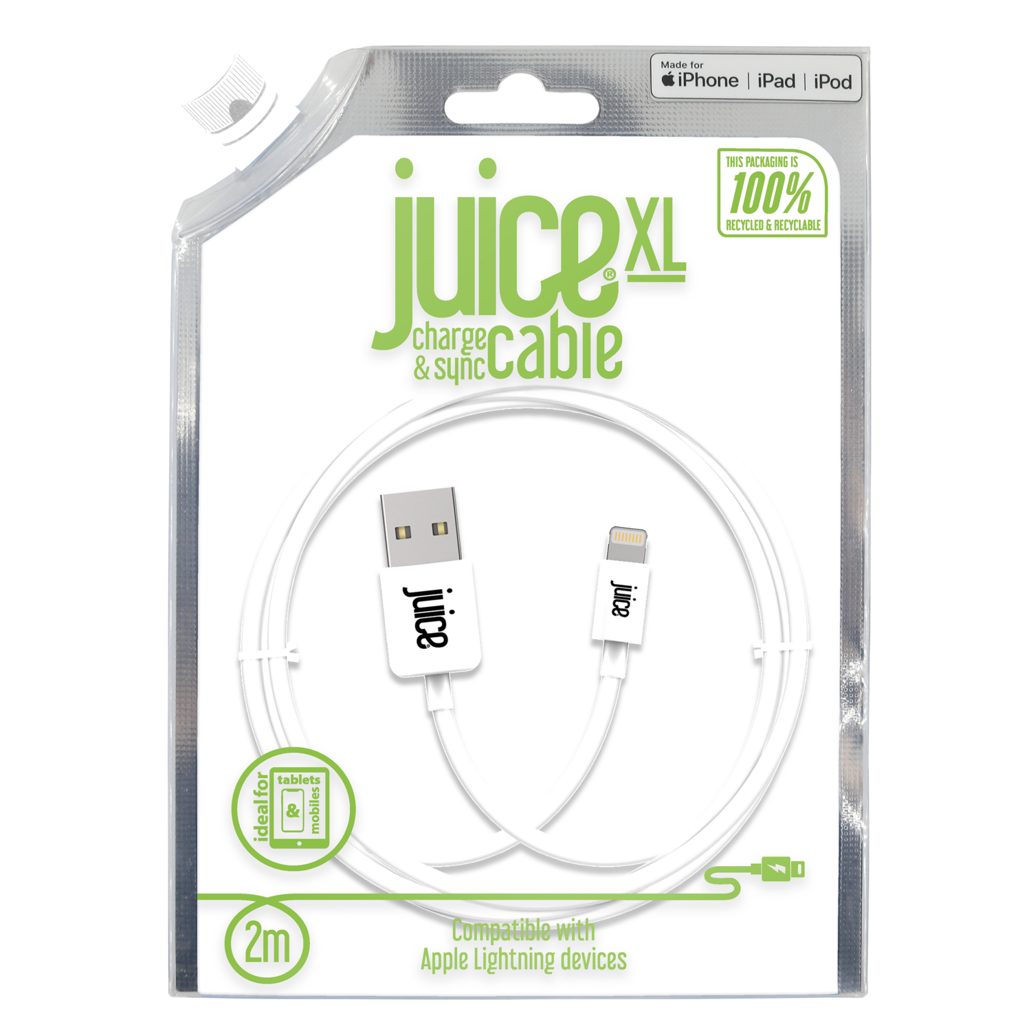 Juice White Apple Lightning Charging Cable 2M - Image 3
