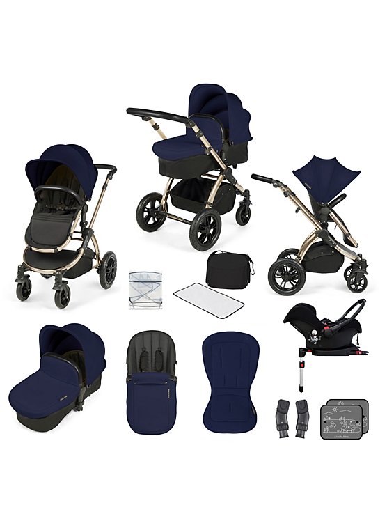 Ickle Bubba Stomp V3 Travel System with Galaxy Car Seat & Isofix Base -  Champagne / Navy / Black, Baby
