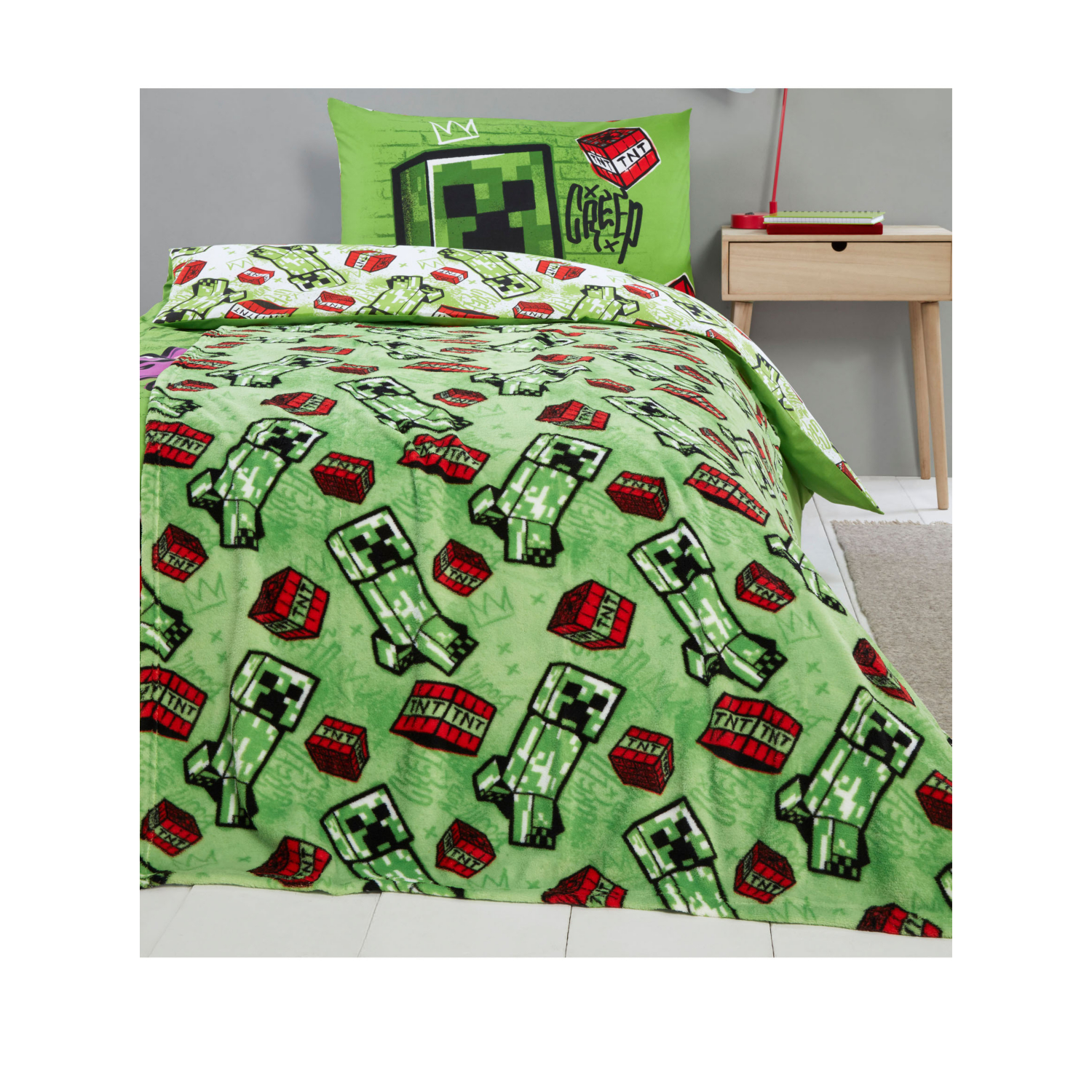 Minecraft Green Fleece Blanket - 100Cm X 150Cm