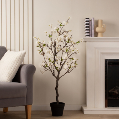 George White Scottish Everlastings Artificial Cherry Blossom Tree 125Cm
