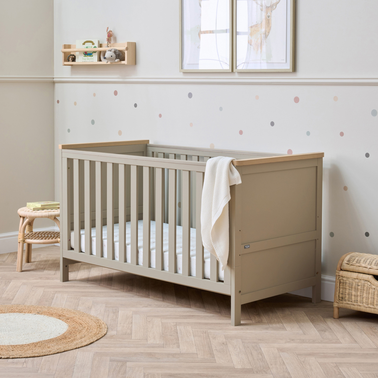 George Beige Tutti Bambini Mushroom & Oak Misha Cot Bed