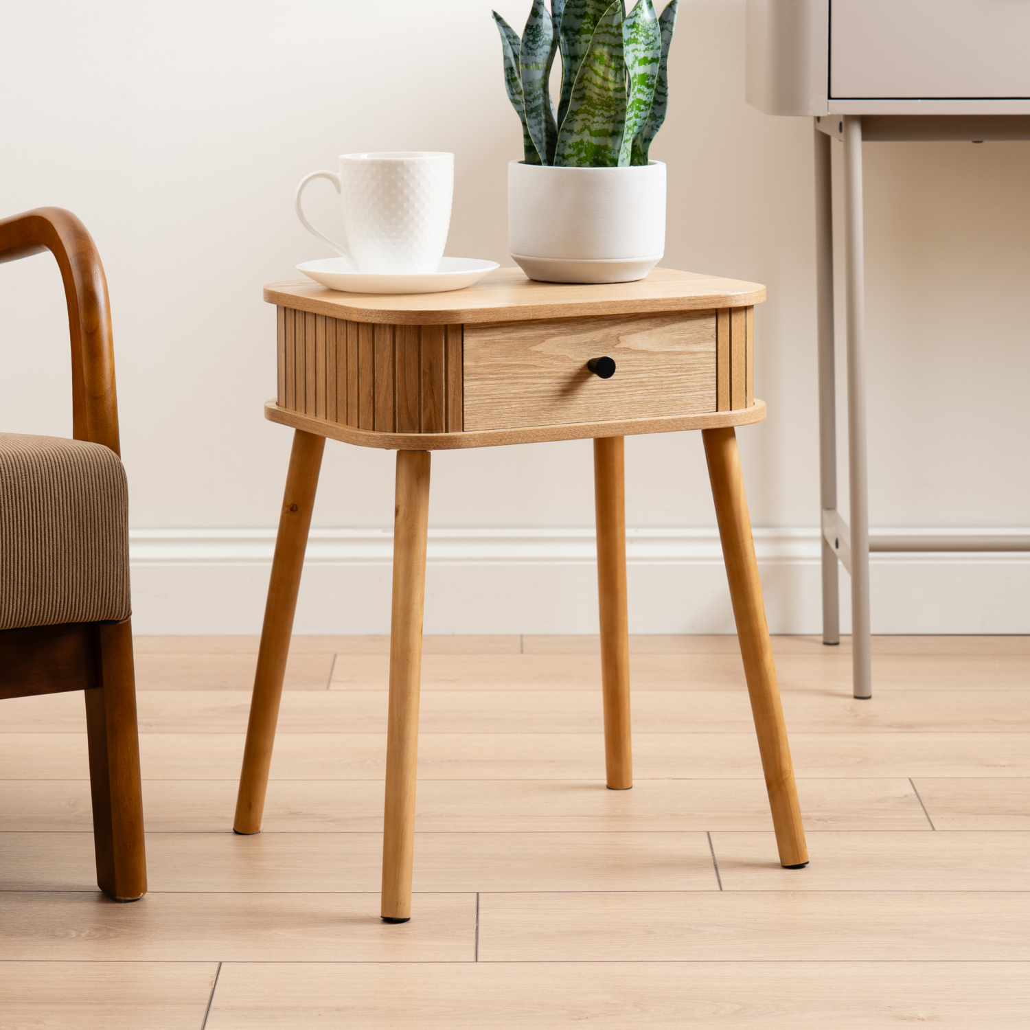 George Natural Scottish Everlasting Curved Side Table With Drawer