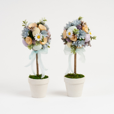 George Scottish Everlastings 36cm Wood Shave Topiary Trees - Set of 2 - Multi