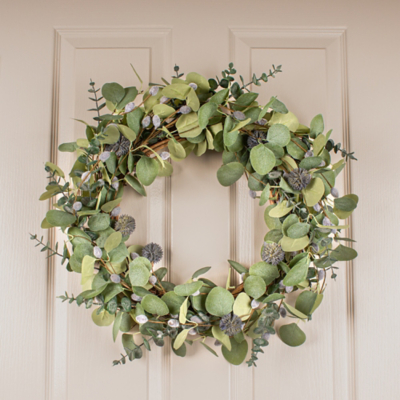 52cm Eucalyptus & Pussy Willow Wreath Home at ASDA