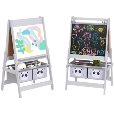 AIYAPLAY Kids Easel with Paper Roll - Blackboard - Whiteboard - Storage - Grey  | TJ Hughes Black