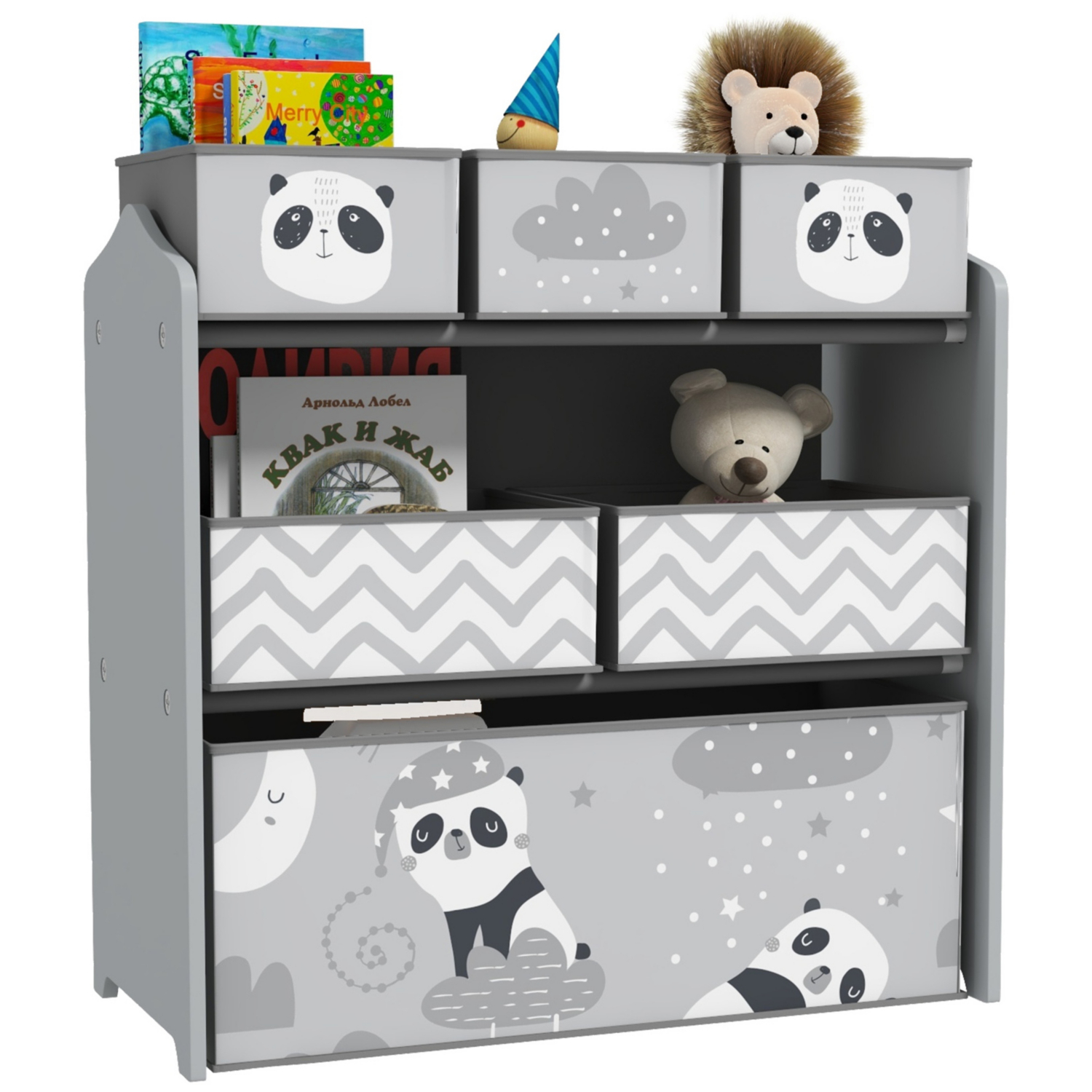 George Grey Zonekiz Panda Storage Unit With 6 Toy Boxes