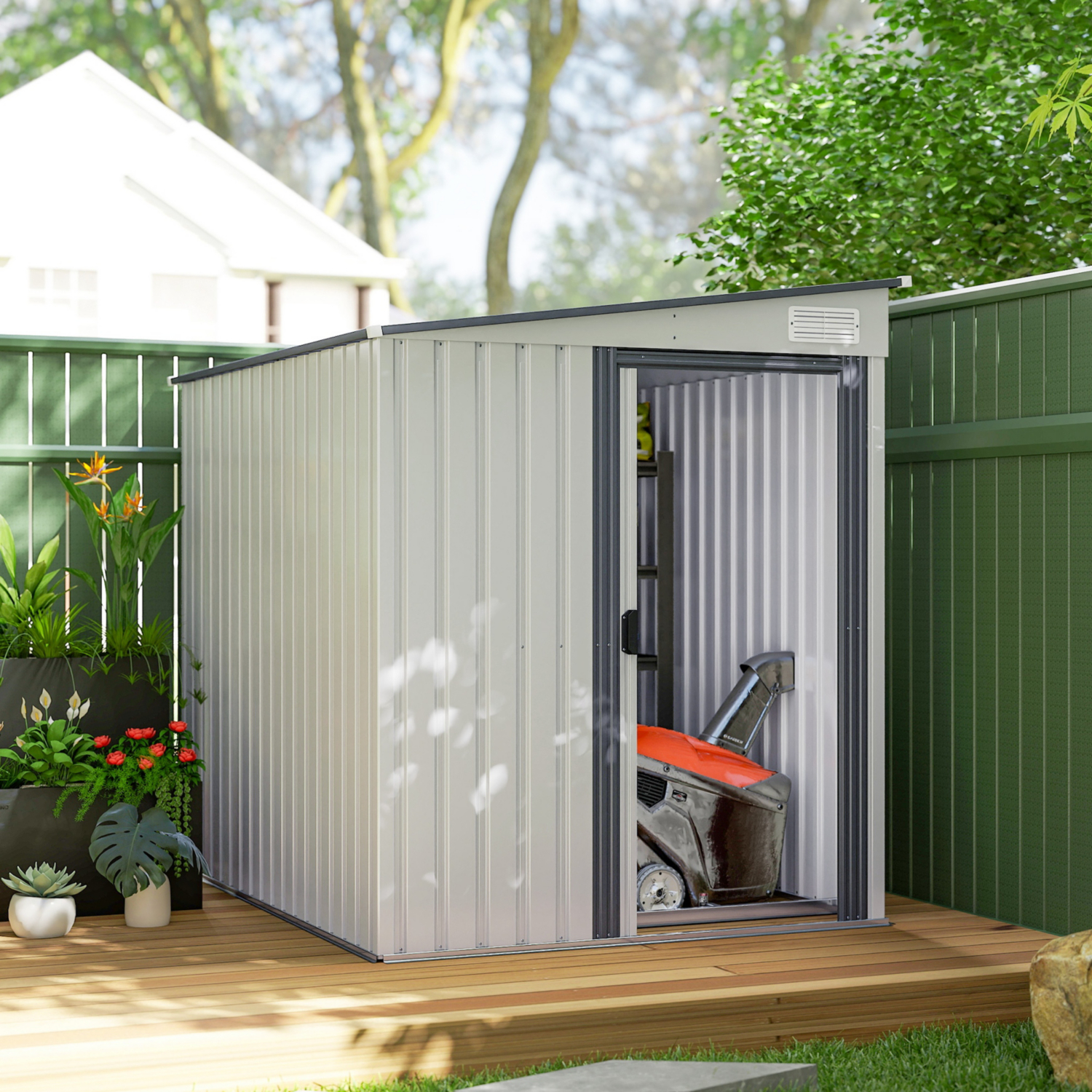 Outsunny 7 x 5ft Metal Garden Shed - Dark Grey - Lean To Foundation - Image 10