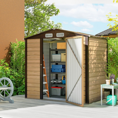 Outsunny 6.2 x 4.3ft Garden Metal Shed with Vent for Garden, Patio, Oak, Yellow