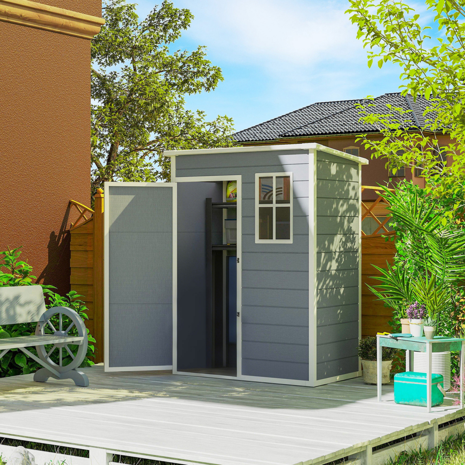 George Grey Outsunny 5X3 Garden Shed With Lockable Door