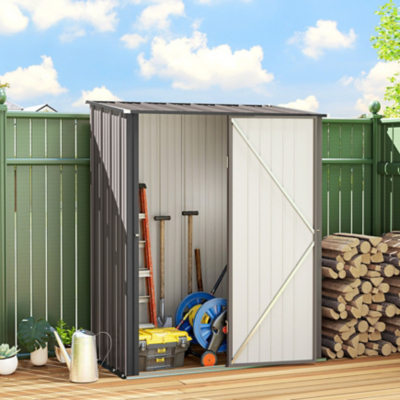 Outsunny Outdoor Storage Shed W/ Lockable Door For Garden, Light Grey, Grey