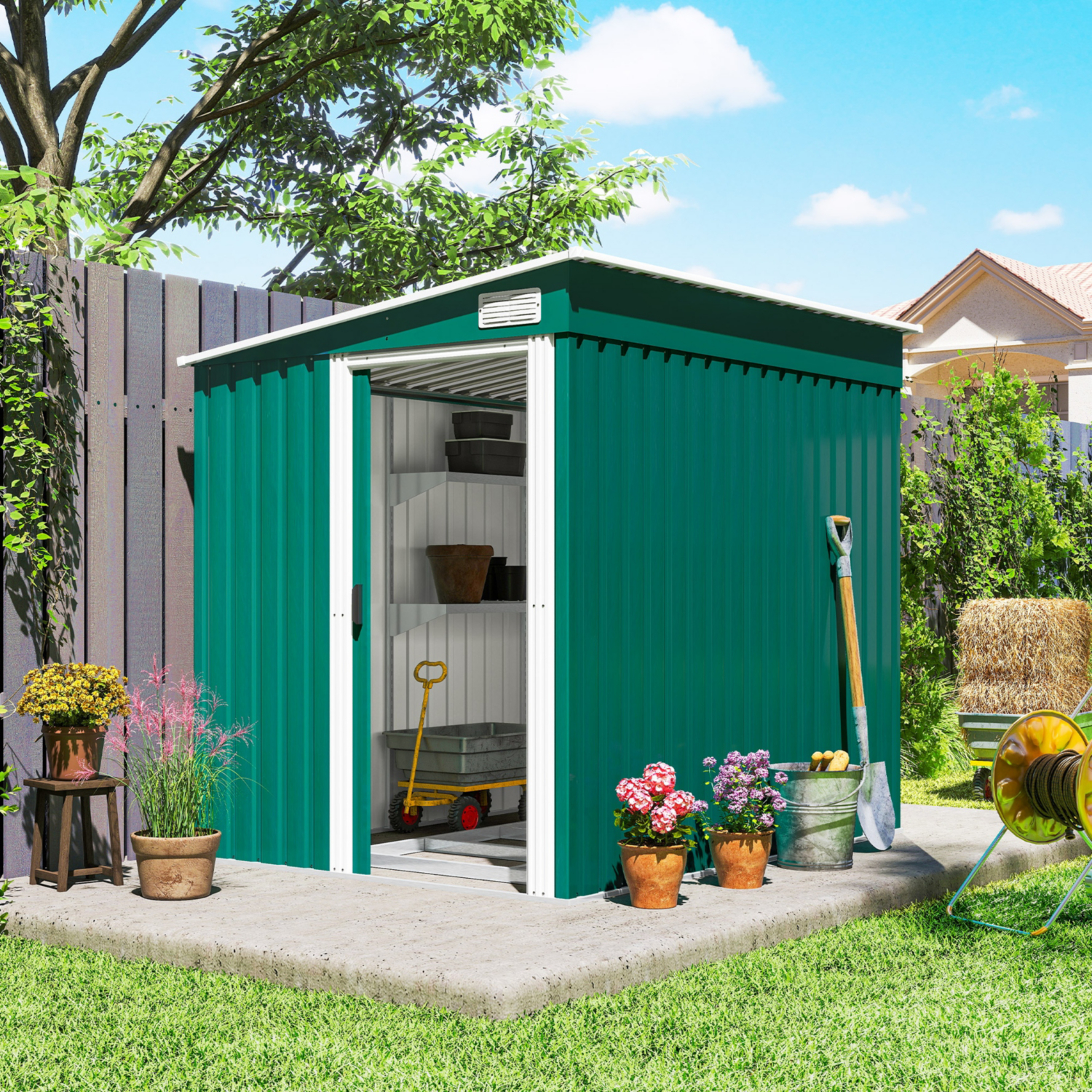George Green Outsunny 7X5 Lean-To Shed With Foundation