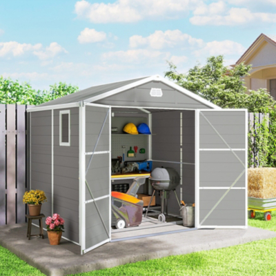 Outsunny 8 X 6Ft Garden Shed Storage W/ Foundation Kit, Vents, Light Grey, Grey