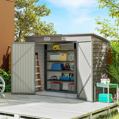 Outsunny 8 X 4Ft Metal Garden Storage Shed With Double Doors, Light Grey, Grey