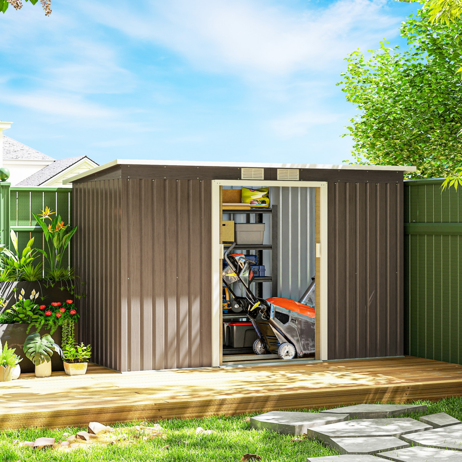 George Grey Outsunny 9X4 Metal Shed With 2 Doors