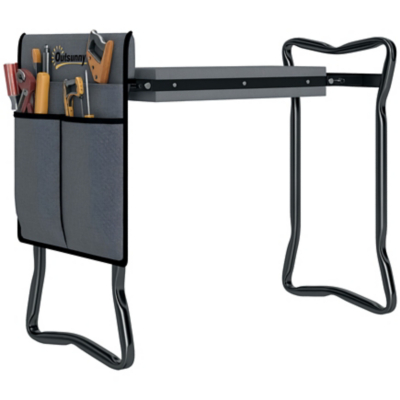 OUTSUNNY Garden Kneeler Foldable Seat Bench EVA Foam Pad with Tool Bag Pouch in Grey
