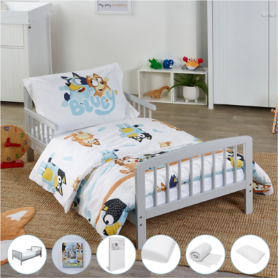 George Unisex Kids Grey Bluey 7 Piece Bed Bundle Toddler