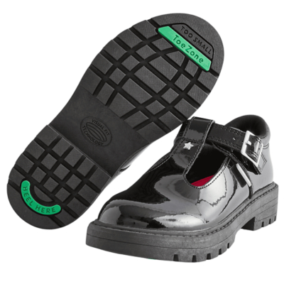 ToeZone Black Pia T-Bar Star Girls School Shoes Kids George at