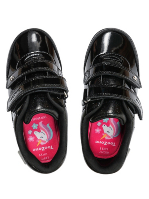 Shoe Zone Black Unicorn School Shoes ToeZone Girls Black Luna