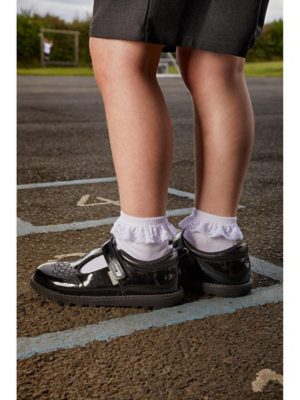 ToeZone Black Flo Rip Tape Flower Girls School Shoe Kids