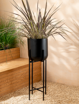 Black Round Metal Planter With Stand Outdoor Garden George At ASDA   5063089012635