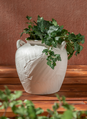 White Textured Plant Pot With Handles Outdoor & Garden at ASDA
