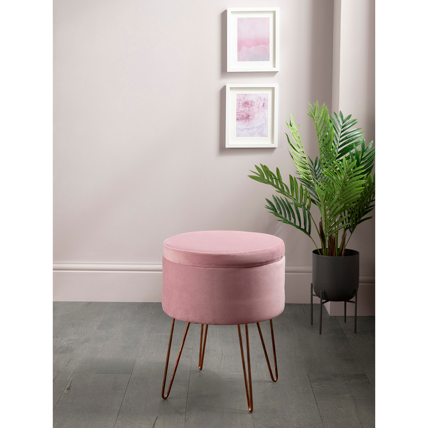 George Pink Velvet Storage Stool