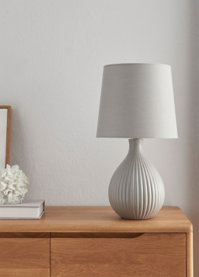 Grey Fluted Linen Large Table Lamp Home at ASDA