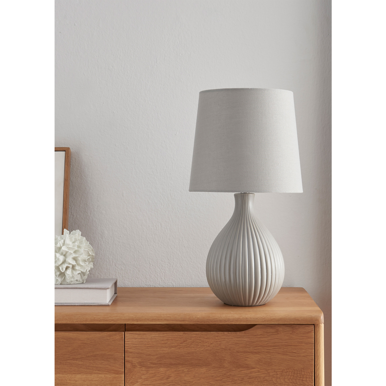 George Light Grey Fluted Linen Large Table Lamp