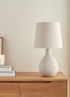Fluted Linen Large Table Lamp Home at ASDA