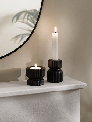 Black Ceramic Candle Holder Set of 2 Home at ASDA