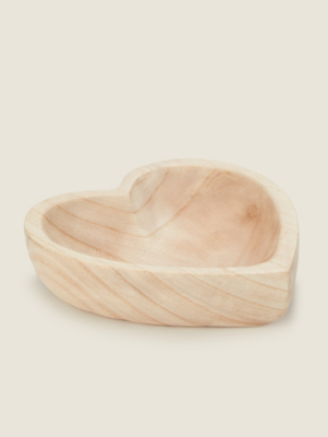 Natural Wooden Heart Bowl Home at ASDA
