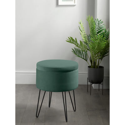 George Dark Green Velvet Storage Stool - Dark Green