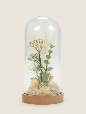 White Pure Dried Floral Bell Jar Home at ASDA