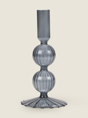 Grey Glass Taper Holder Home at ASDA