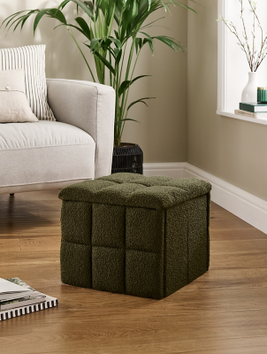 Dark Green Boucle Padded Stool Home at ASDA