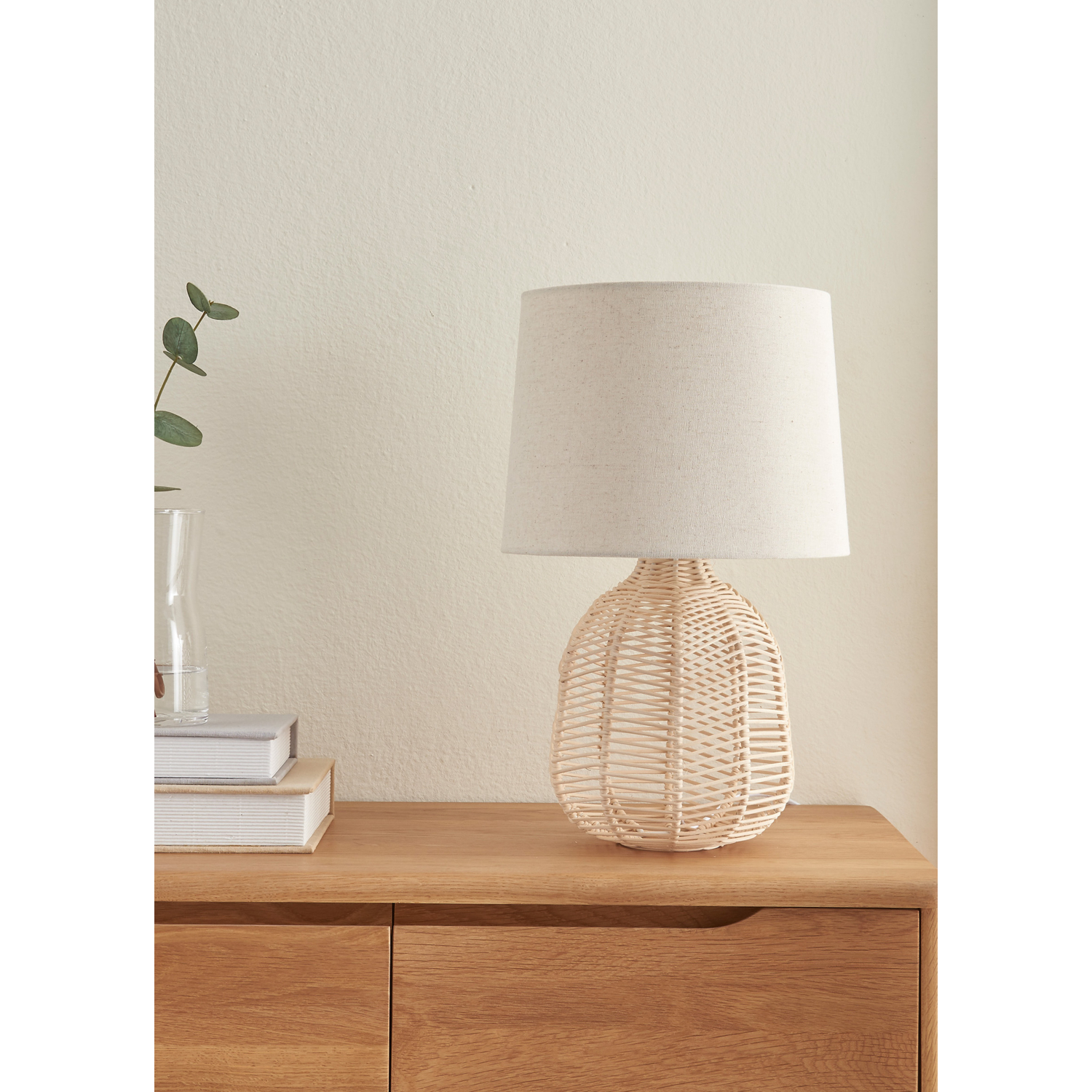 George Natural Rattan Table Lamp With Linen Shade