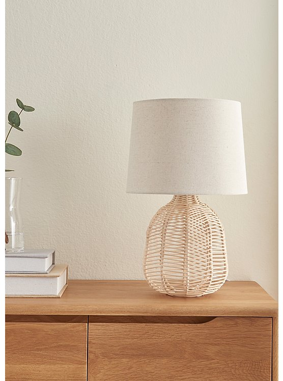 Natural Rattan Table Lamp with Linen Shade
