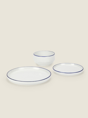 White Blue Trim Dinner Set 12 Piece Home at ASDA