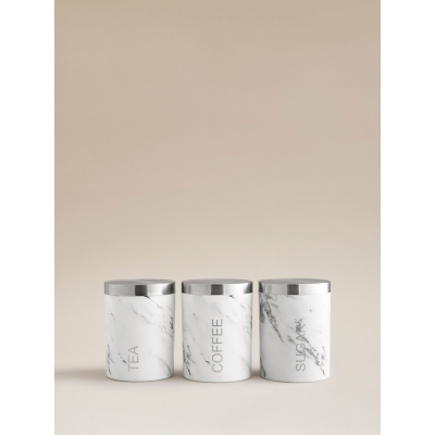 George Grey & White Marble Plastic Canisters - Pack of 3 - White & Grey