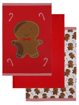 Christmas Gingerbread Tea Towel Set of 3 Home at ASDA
