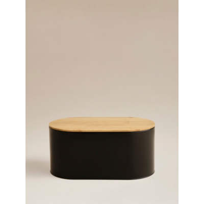 George Black Metal & Bamboo Bread Bin - Black
