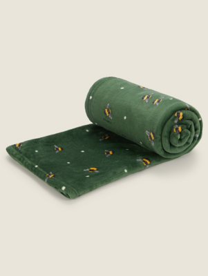 Green Bee Print Super Soft Throw Home at ASDA