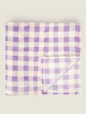 Lilac Gingham Super Soft Throw Home at ASDA