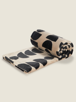 Cream & Black Abstract Geo Print Super Soft Throw Home at ASDA