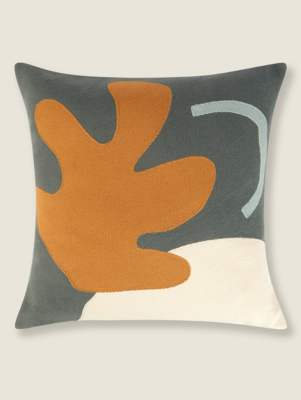 Green Embroidered Cushion Home at ASDA
