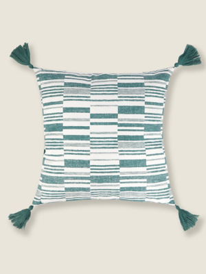 Green Stripe Cushion With Flap & Tassel Home at ASDA